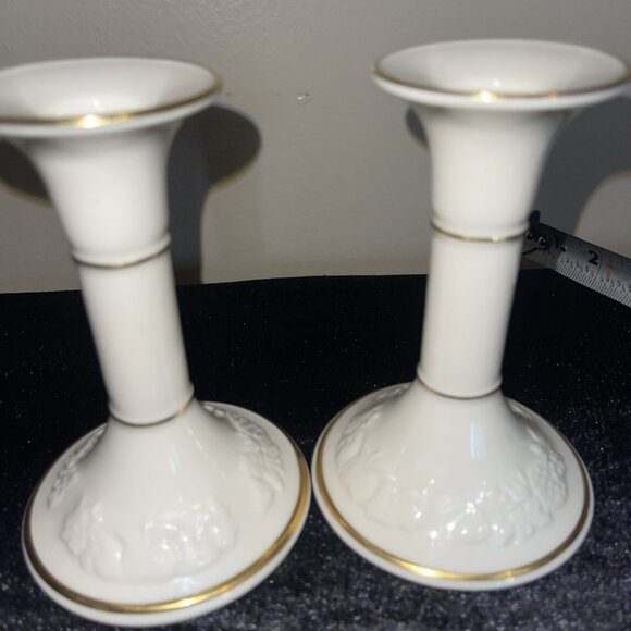 Lenox Fruits Of Life Porcelain Candlesticks Candle Holders Pair 5.25"80s Vintage - Picture 2 of 15